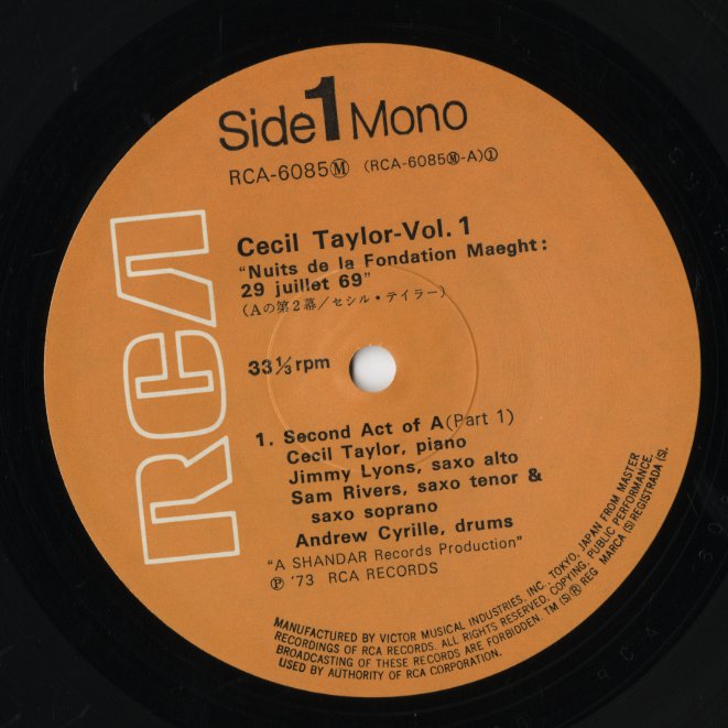 Cecil Taylor / セシル・テイラー / Nuits De La Fondation Maeght Vol. 1 (RCA-6085 M)