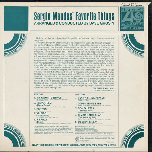 Sergio Mendes - Sergio Mendes' Favorite Things (SD 8177) 1968 US Atlantic|中古LP