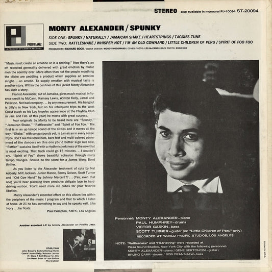 Monty Alexander / モンティー・アレキサンダー / Spunky (ST-20094)