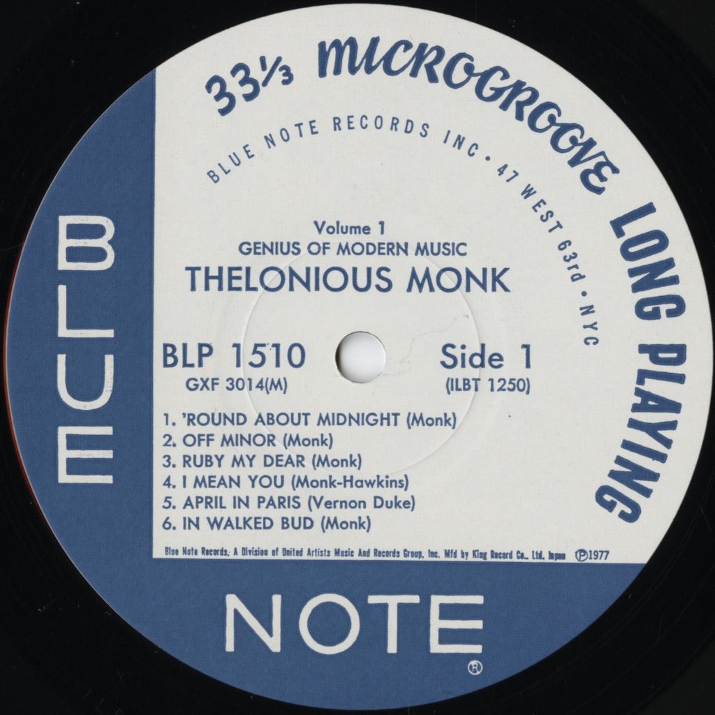 Thelonious Monk / セロニアス・モンク / Genius Of Modern Music Vol.1 (GXF 3014(M) 1977 キング盤 モノラル