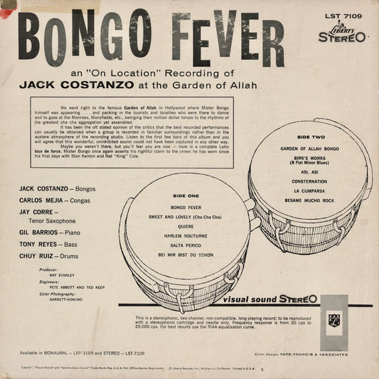 Jack Costanzo - Bongo Fever (LST 7109) LP 1960's US Liberty|中古LP