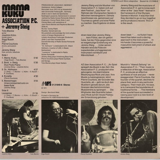 Association P.C. + Jeremy Steig - Mama Kuku (21 21840-6) LP 1974 GER MPS|中古LP