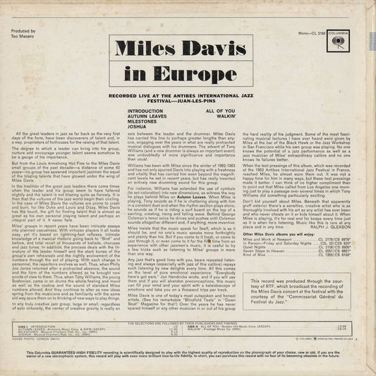Miles Davis – In Europe (CL 2183) LP 1964 US Columbia - MONO | 中古LP