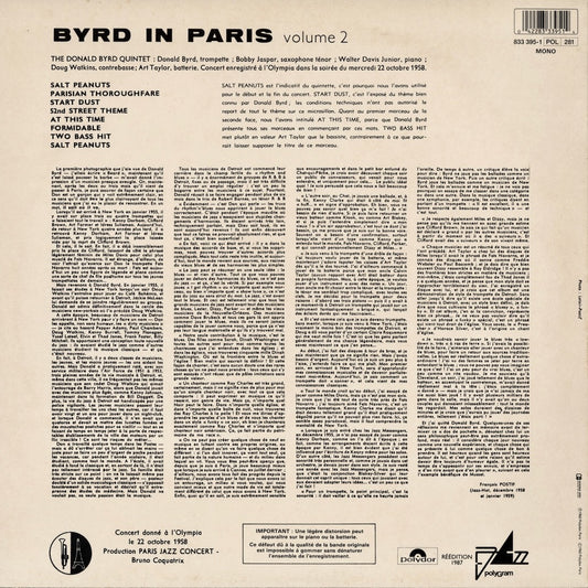 Donald Byrd / ドナルド・バード / Byrd In Paris Vol.2 (833 395-1)