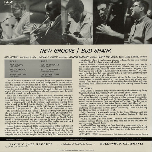 Bud Shank - New Groove (PJ-0021) 1992 JPN Pacific Jazz / 東芝EMI|中古LP