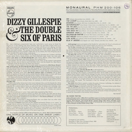 Dizzy Gillespie & The Double Six Of Paris - S.T. (PHM 200-106) 1963 US Philips|中古LP