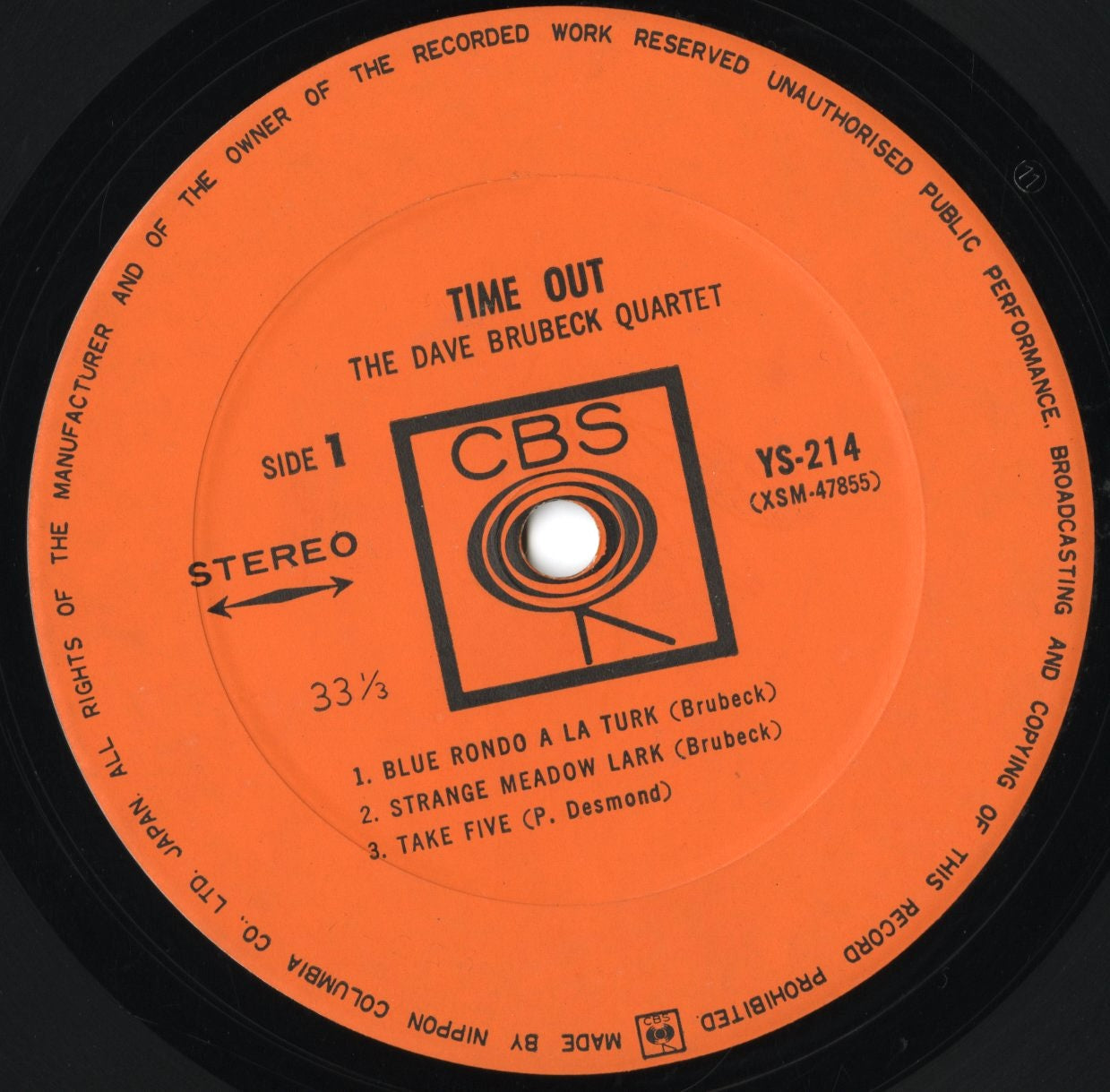 Dave Brubeck / デイヴ・ブルーベック / Time Out (YS-214) 1962年プレス・日本盤・ペラジャケ