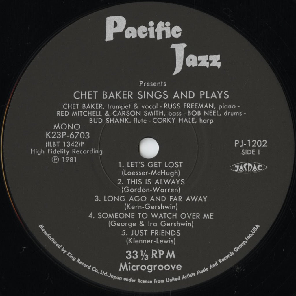 Chet Baker - Sings And Plays (K23P-6703) LP 1981 JPN Pacific Jazz|中古LP