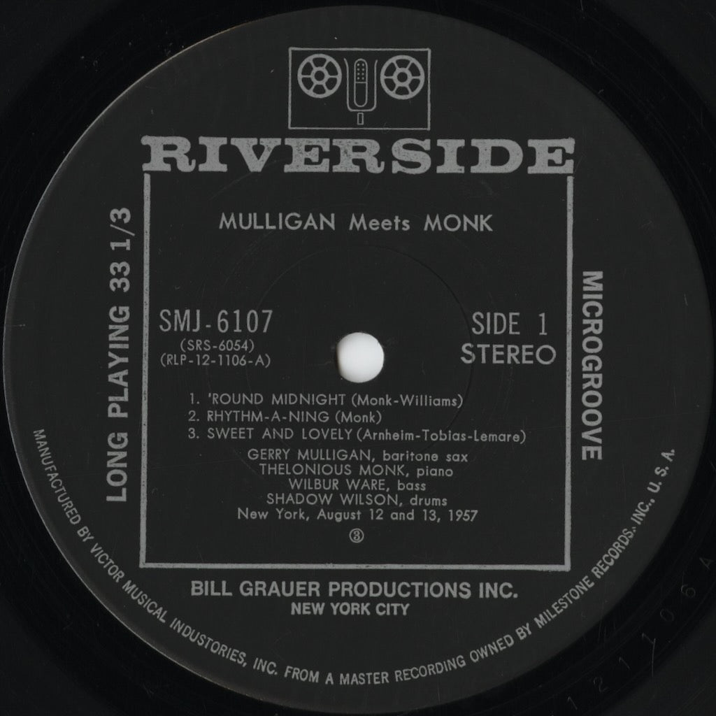 Thelonious Monk And Gerry Mulligan - Mulligan Meets Monk (SMJ-6107) 1975 JPN Riverside - 東芝|中古LP