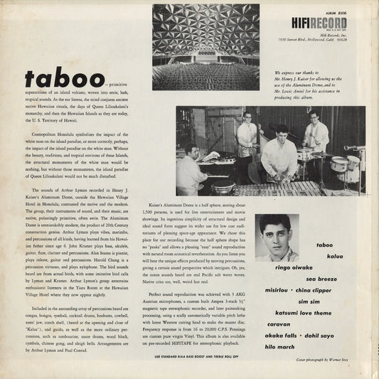 Arthur Lyman - Taboo (SR 806) 1958 US Hifi Record|中古LP