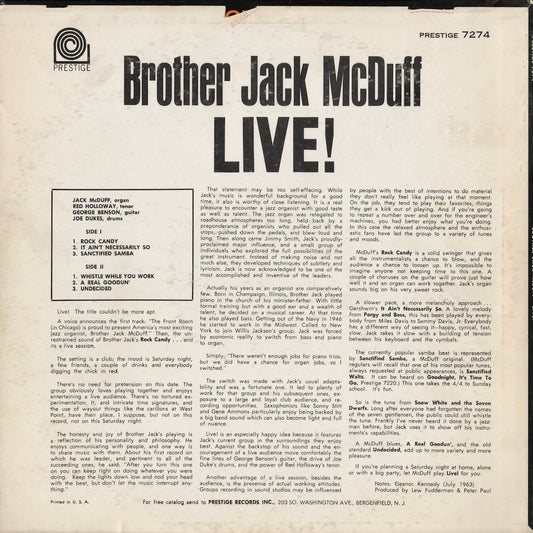 Brother Jack McDuff - Live! (PRLP 7274) LP 1963 US Prestige|中古LP