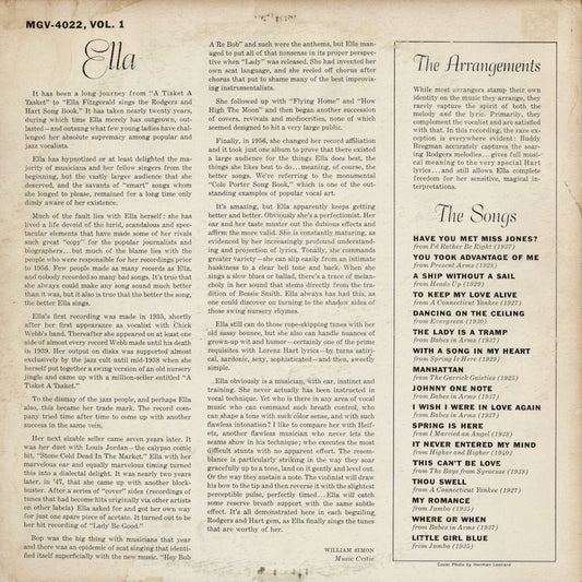 Ella Fitzgerald - Sings The Rodgers And Hart Song Book Vol. 1 (MG V-4022) LP 1959 US Verve|中古LP