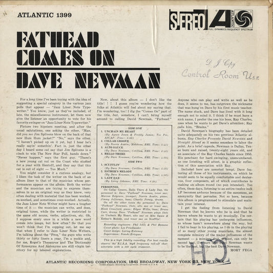 Dave Newman - Fathead Comes On (SD 1399) 1963 US Atlantic|中古LP