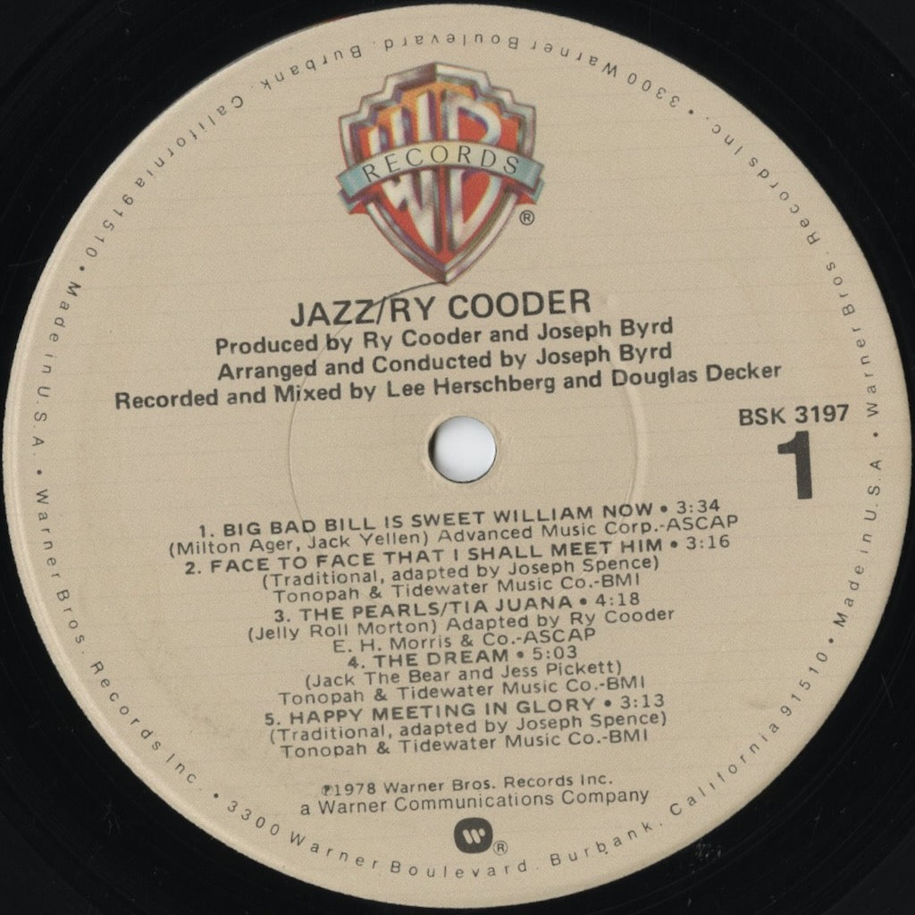 Ry Cooder - Jazz (BSK 3197) LP 1978 US Warner Bros.|中古LP