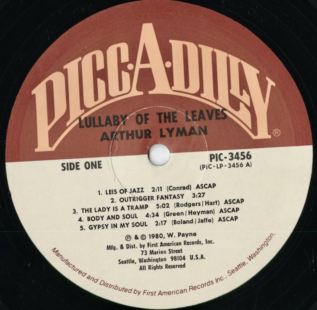 The Arthur Lyman Group – Lullaby Of The Leaves (PIC-3456) 1980 US Picc-A-Dilly | 中古LP