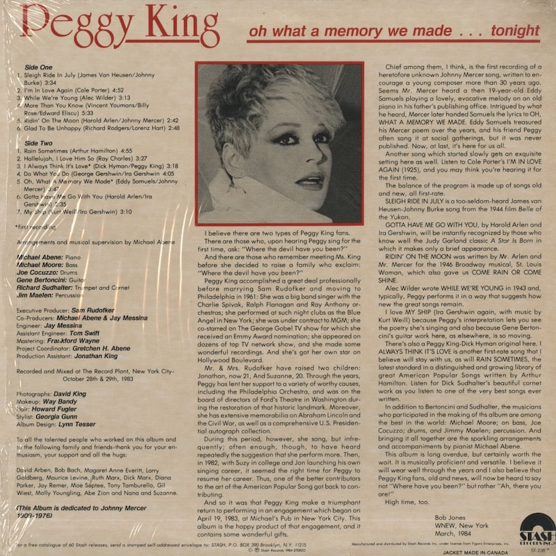 Peggy King / ペギー・キング / Oh What A Memory We Made ... Tonight (ST-238)