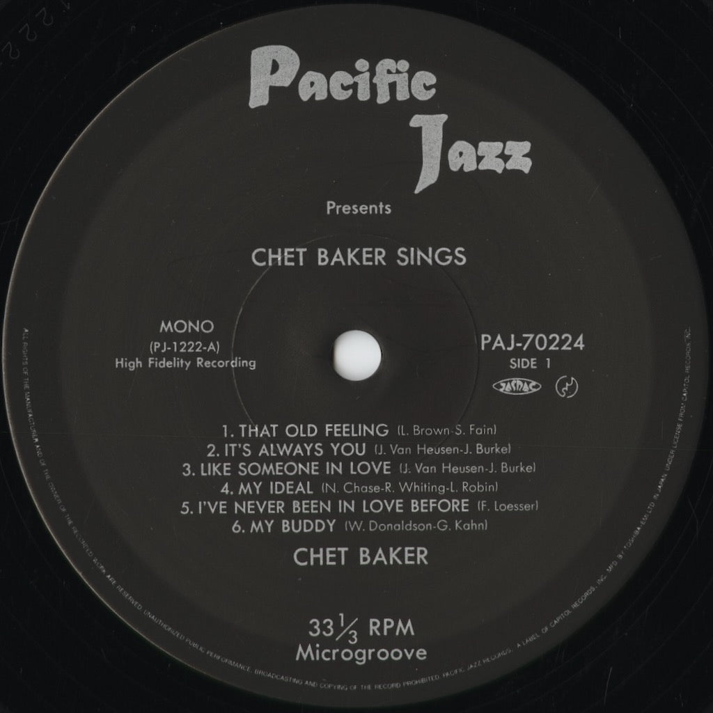 Chet Baker - Chet Baker Sings (PAJ-70224) 1985 JPN Pacific Jazz|中古LP