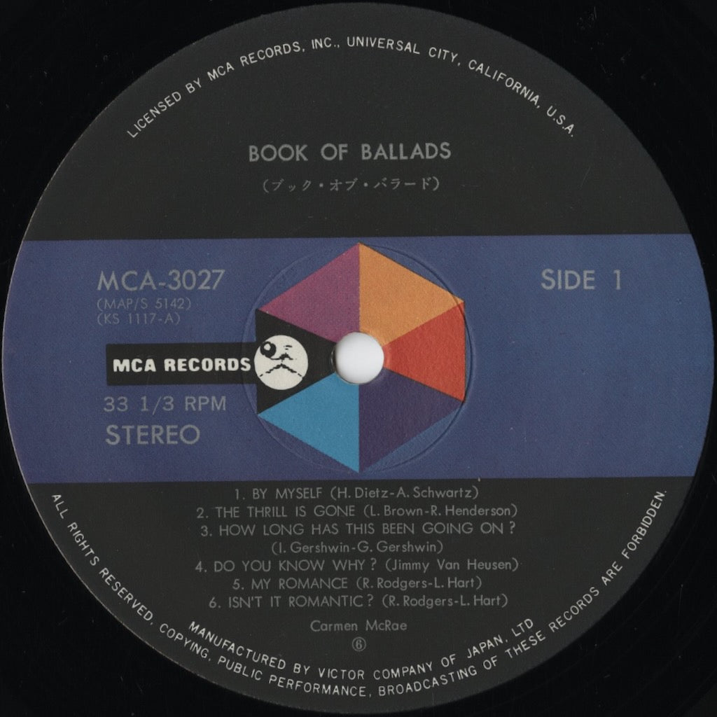Carmen McRae – Book Of Ballads (MCA-3027) LP 1977 JPN MCA - Victor | 中古LP