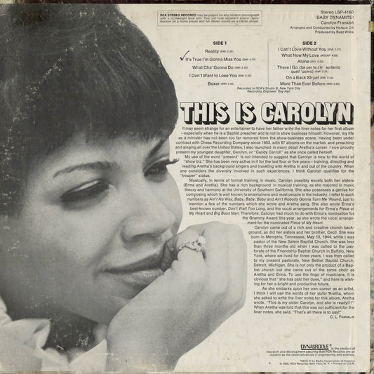Carolyn Franklin - Baby Dynamite! (LSP-4160) LP 1969 US RCA Victor|中古LP