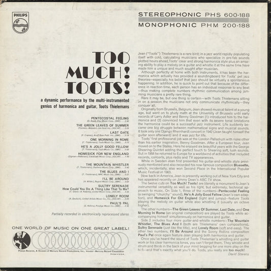 Toots Thilemans - Too Much! Toots! (PHM 200-188) 1965 US Philips|中古LP