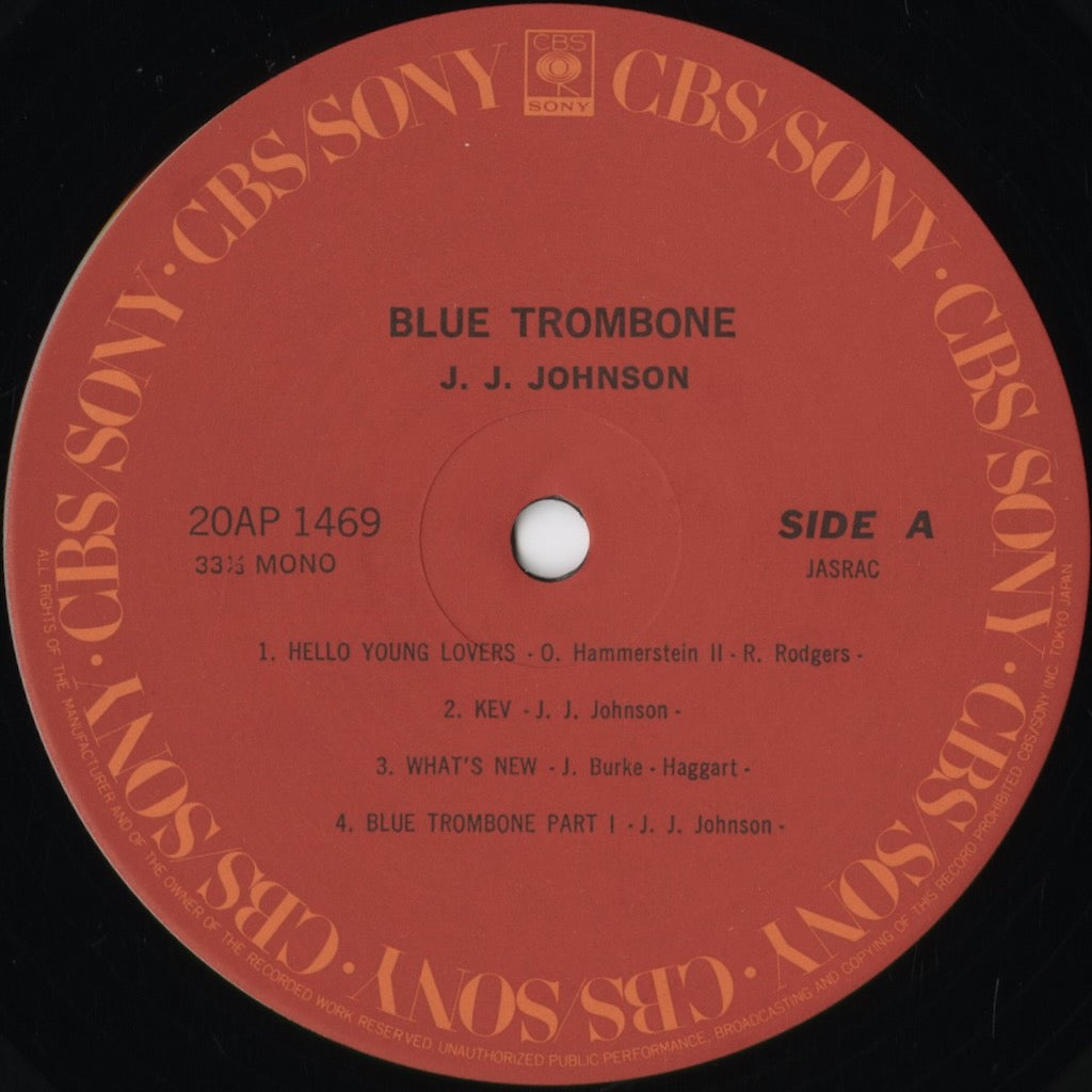 J.J. Johnson - Blue Trombone (20AP 1469) 1979 JPN CBS/Sony|中古LP
