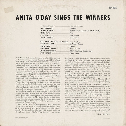 Anita O'Day - Sings The Winners (MG V-8283) LP 1958 US Verve|中古LP