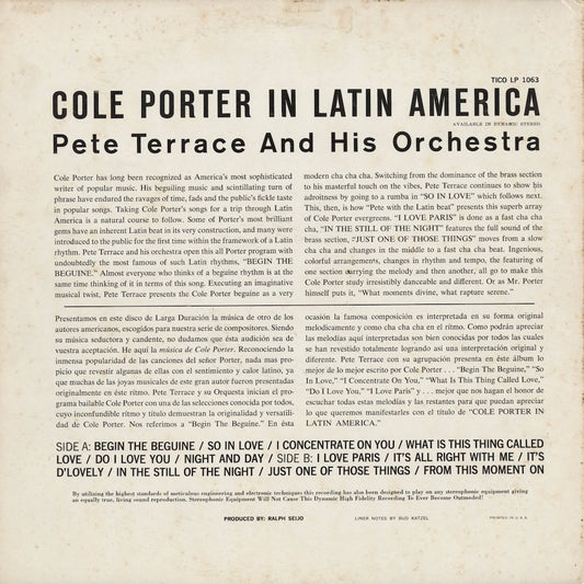 Pete Terrace And His Orchestra - Cole Porter In Latin America (LP 1063) LP 1960 US Tico|中古LP