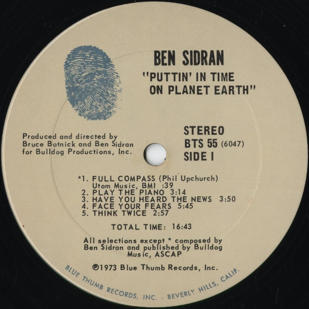 Ben Sidran - Puttin' In Time On Planet Earth (BTS 55) 1973 US Blue Thumb|中古LP