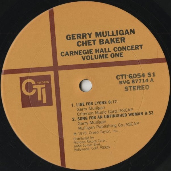 Gerry Mulligan / Chet Baker - Carnegie Hall Concert Volume 1 (CTI 6054 S1) LP 1975 US CTI|中古LP