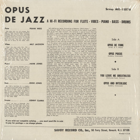 Milt Jackson / ミルト・ジャクソン / Opus De Jazz (MG 12036)