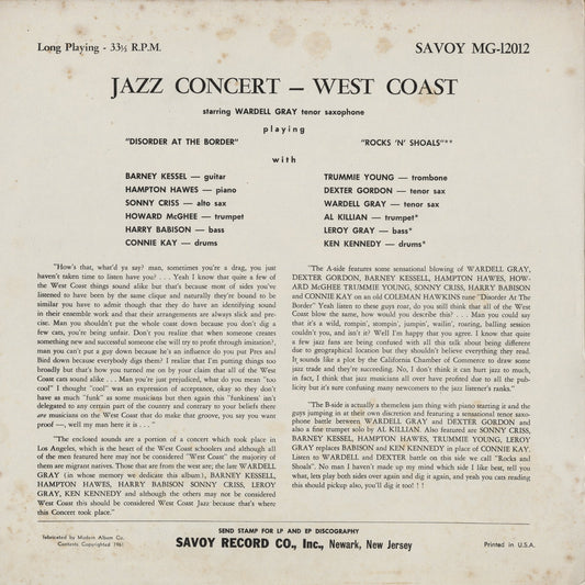 Dexter Gordon , Wardell Gray / Jazz Concert West Coast (Volume 1) (MG-12012)