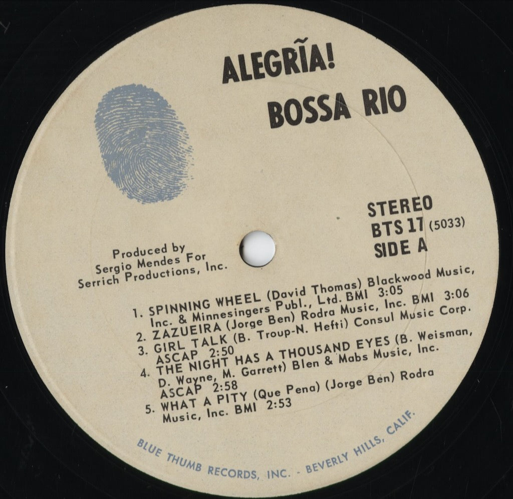 Bossa Rio - Alegria (BTS 17) 1970 US Blue Thumb|中古LP