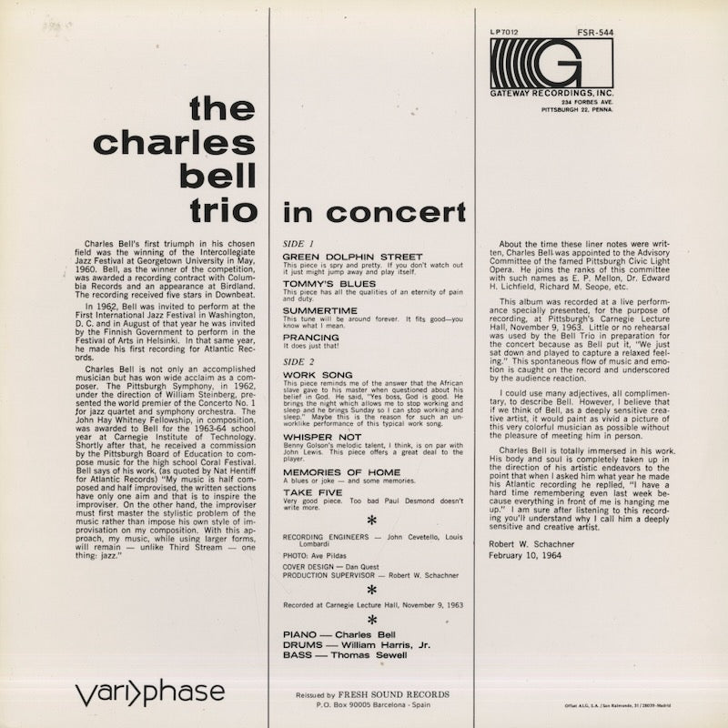 Charles Bell / チャールズ・ベル / The Charles Bell Trio In Concert (FSR-544)