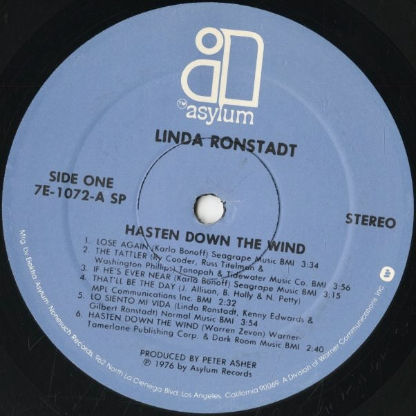 Linda Ronstadt / リンダ・ロンシュタット / Hasten Down The Wind (7E-1072)
