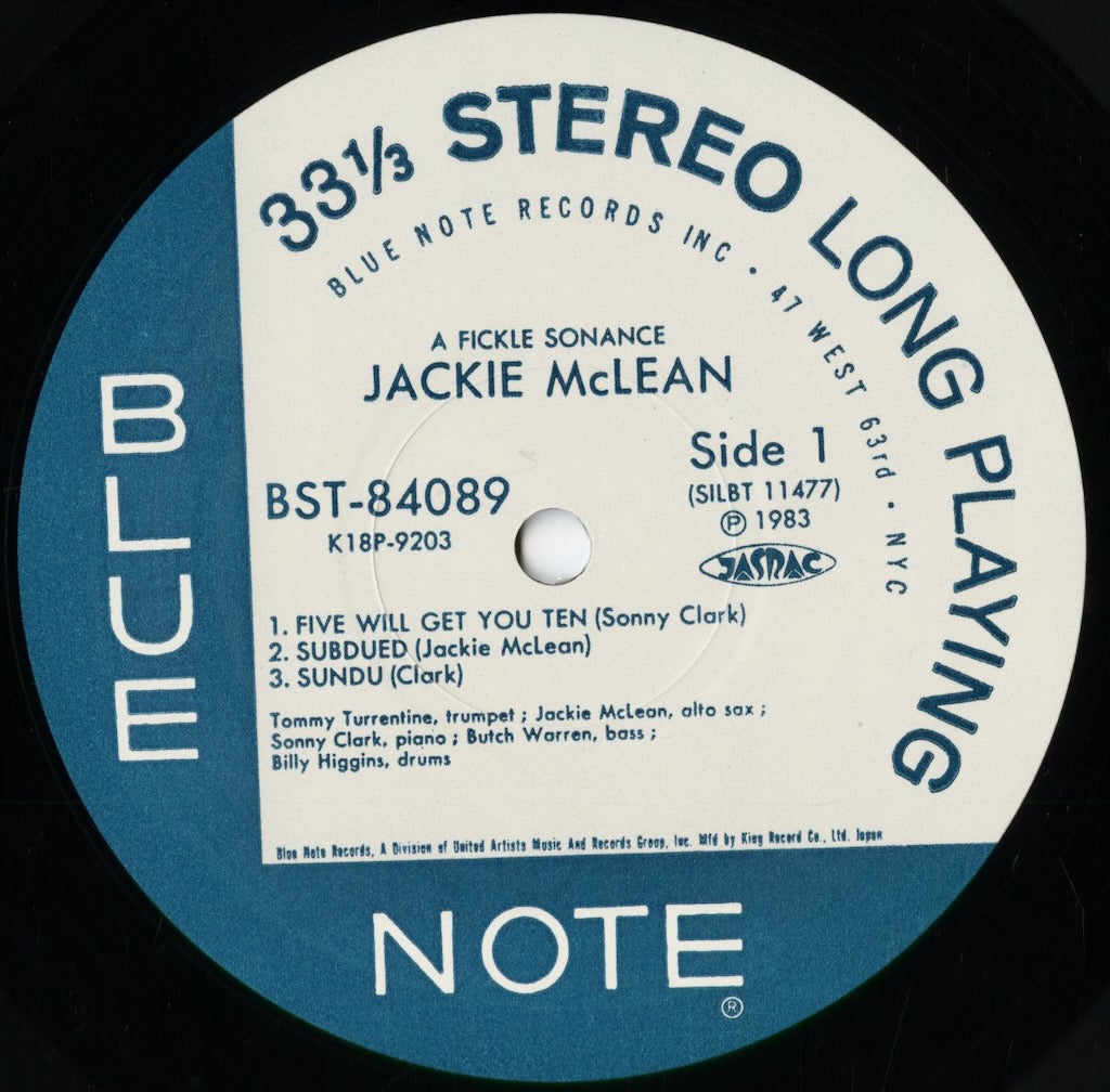 Jackie McLean - A Fickle Sonance (K18P 9203) 1983 JPN Blue Note|中古LP