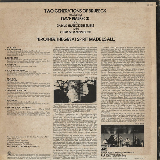 Dave Brubeck / デイヴ・ブルーベック / Two Generations Of Brubeck "Brother, The Great Spirit Made Us All". (SD 1660)