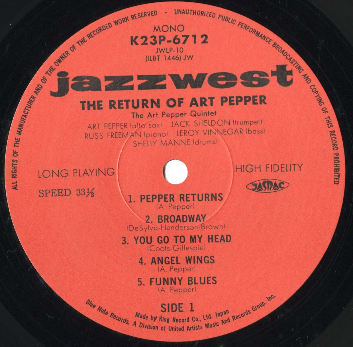 Art Pepper / アート・ペッパー / The Return Of Art Pepper (K23P-6712)