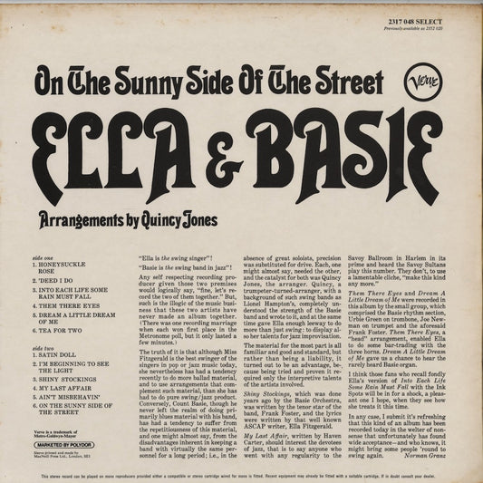 Ella Fitzgerald & Count Basie / エラ・フィッツジェラルド カウント・ベイシー / On The Sunny Side Of The Street (2317 048)