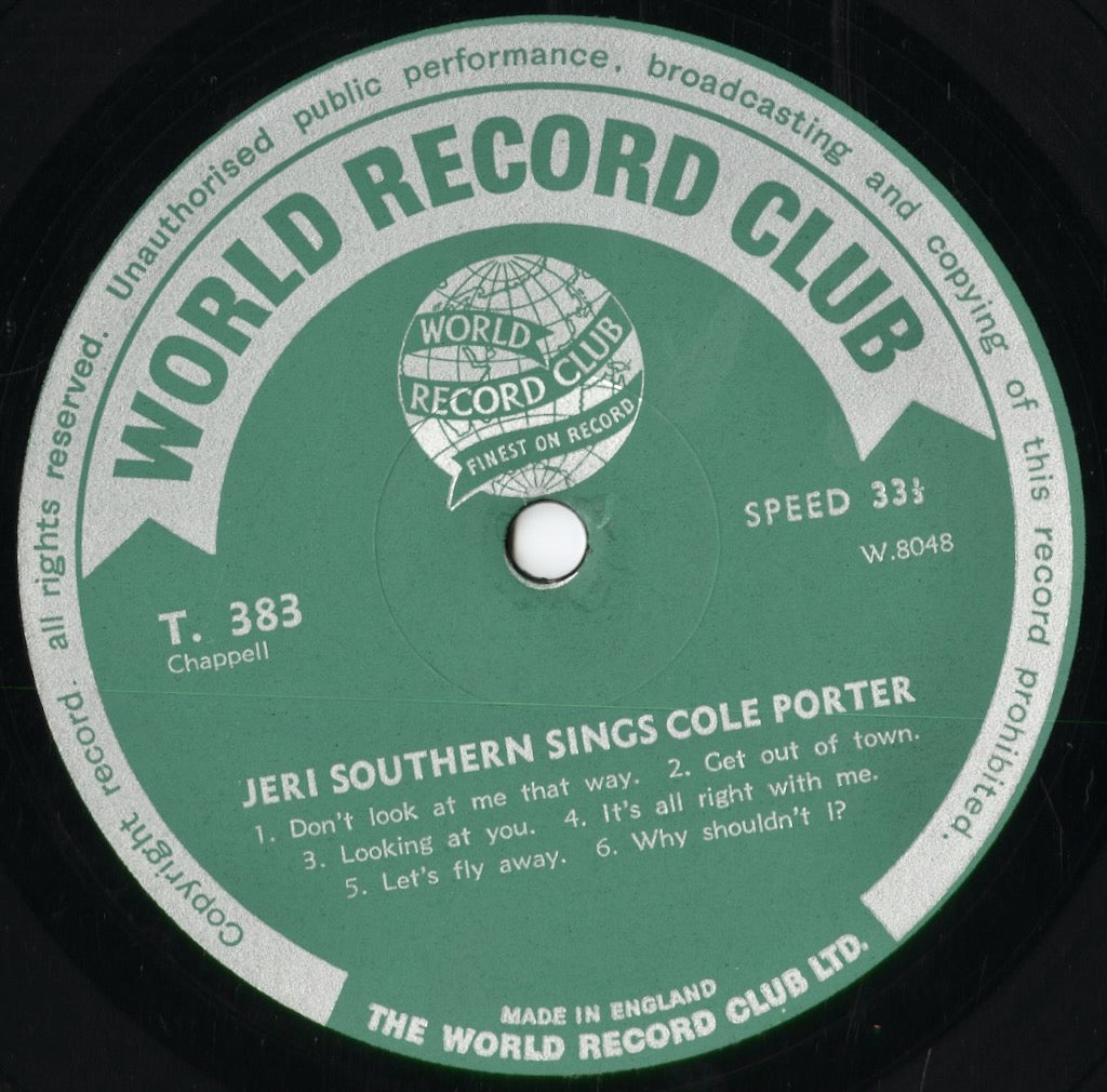 Jeri Southern - Jeri Southern Sings Cole Porter (T. 383) 1964 UK World Record Club|中古LP