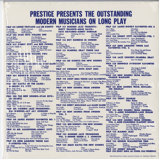 Stan Getz / スタン・ゲッツ / Stan Getz Tenor Sax Stars – Volume One (PRLP 102)