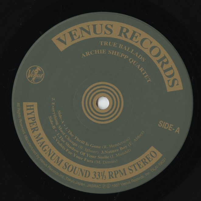 Archie Shepp Quartet - True Ballads (TKJV-19031) LP 1997 JPN Venus|中古LP