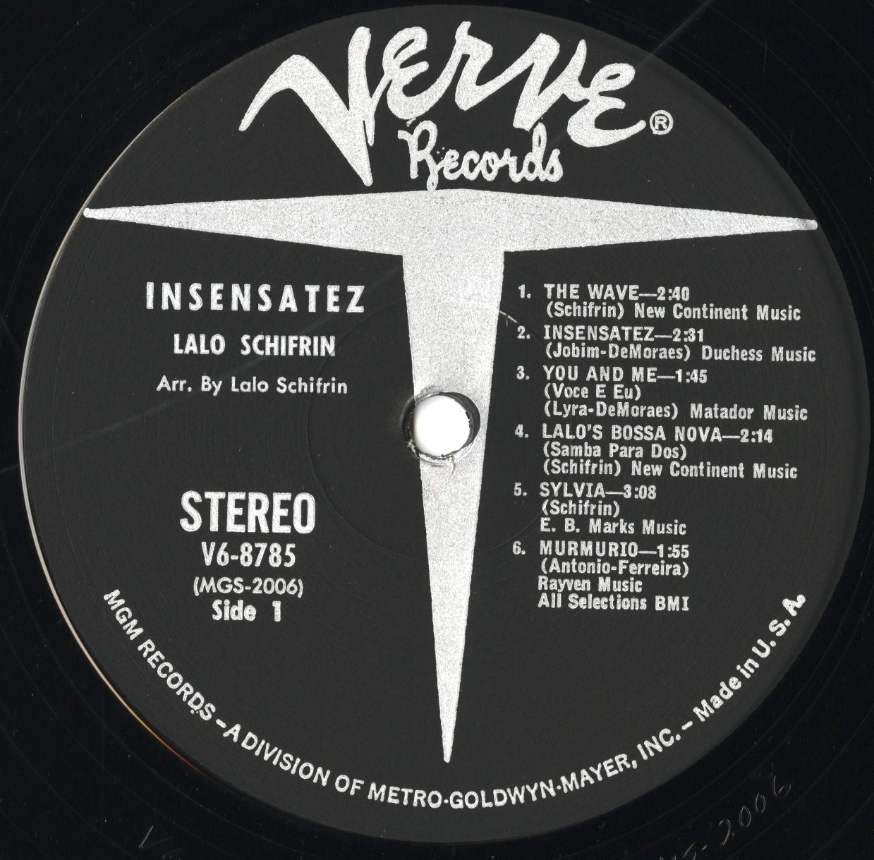 Lalo Schifrin / ラロ・シフリン / Insensatez (V6-8785)