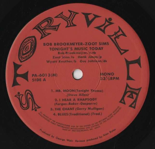 Zoot Sims - Bob Brookmeyer / ズート・シムズ ボブ・ブルックマイヤー / Tonite's Music Today (PA-6013(M))