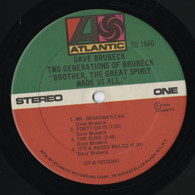 Dave Brubeck / デイヴ・ブルーベック / Two Generations Of Brubeck "Brother, The Great Spirit Made Us All". (SD 1660)