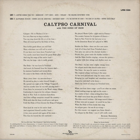 The Duke Of Iron - Calypso Carnival (LPM-1386) 1957 US RCA|中古LP