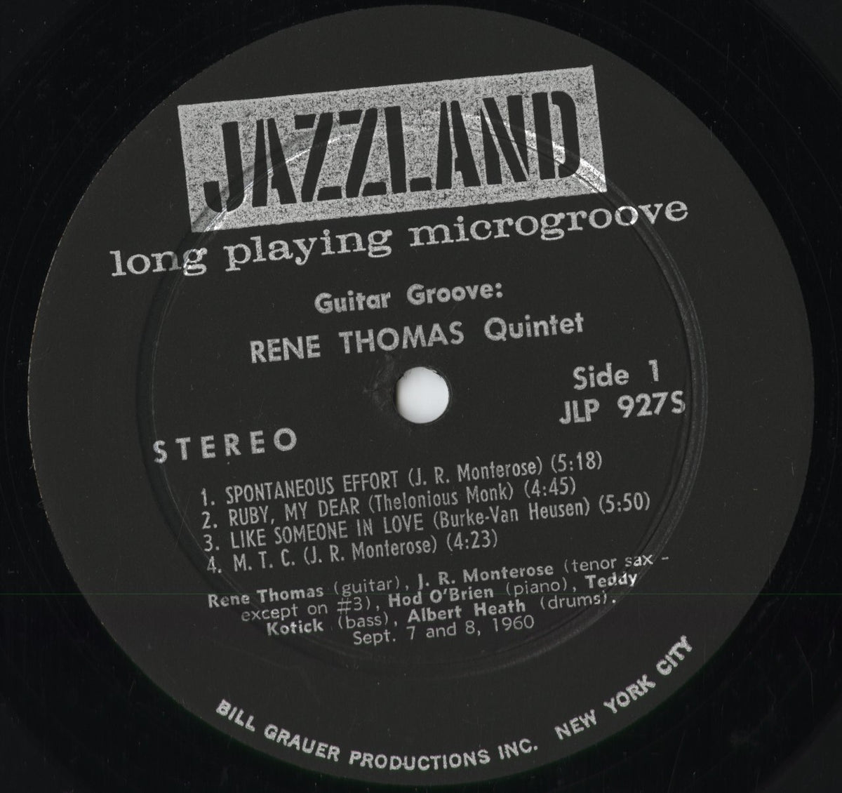 Rene Thomas Quintet - Guitar Groove (JLP 927S) 1960 US Jazzland|中古LP