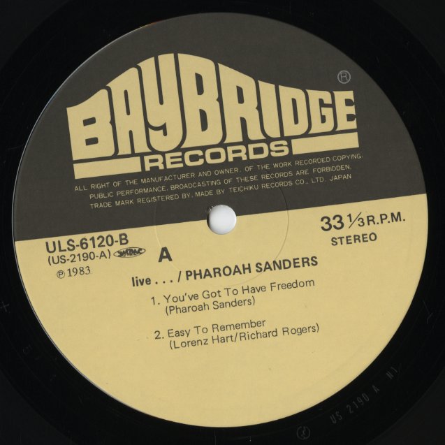 Pharoah Sanders / ファラオ・サンダース / Live (ULS-6120-B) 1984 JPN Pressing