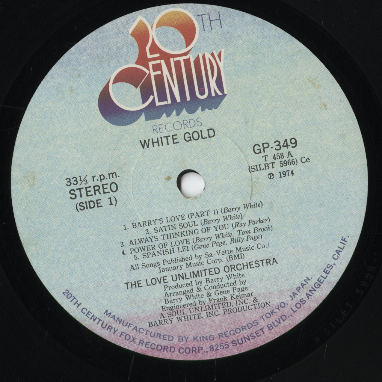 The Love Unlimited Orchestra - White Gold (GP349) 1974 JPN 20th Century Records|中古LP