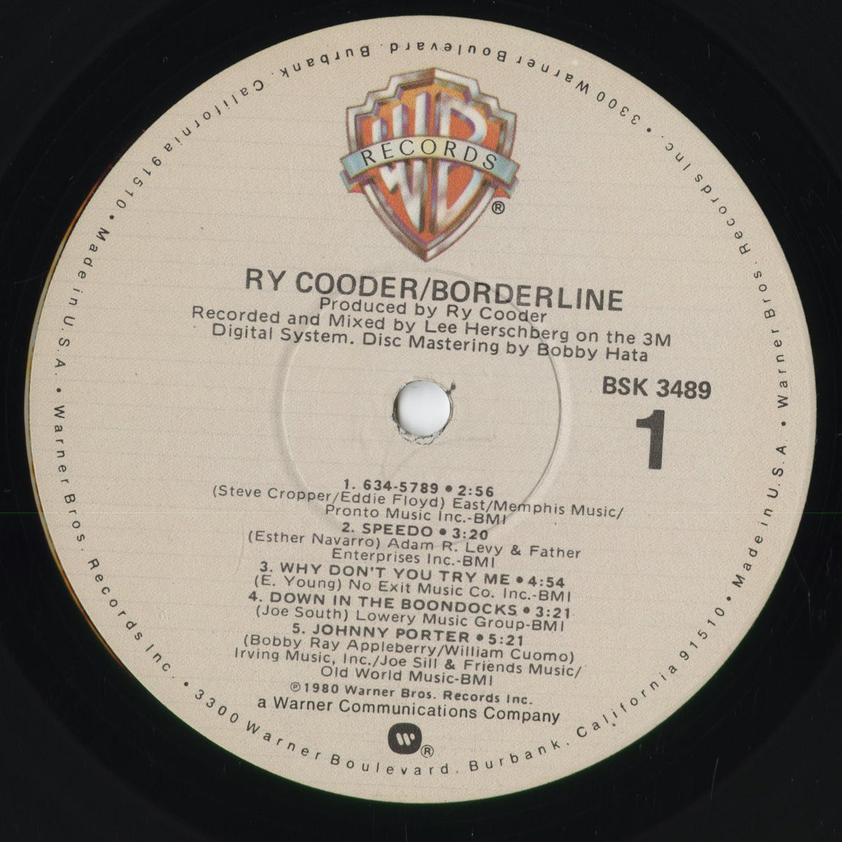 Ry Cooder - Borderline (BSK 3489) 1980 US Warner Bros|中古LP