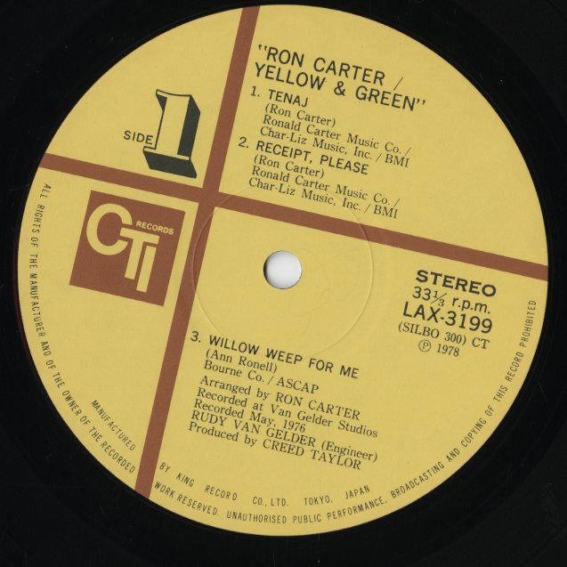 Ron Carter - Yellow & Green (LAX 3199) LP 1976 JPN CTI|中古LP